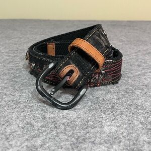 Men's Black Canvas Belt with Colourful Stitched and Distressed Accents